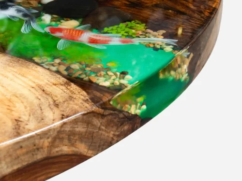 Epoxy bord. Resin bord. Spisebord. Sofabord. Møbel kunst - Koi Carpe Diem 90ø A7407523