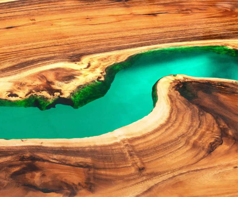 Epoxy bord. Resin bord. Spisebord. Sofabord. Møbel kunst - Transparent Emerald Green River Sofa Bord 120x80 A7403958