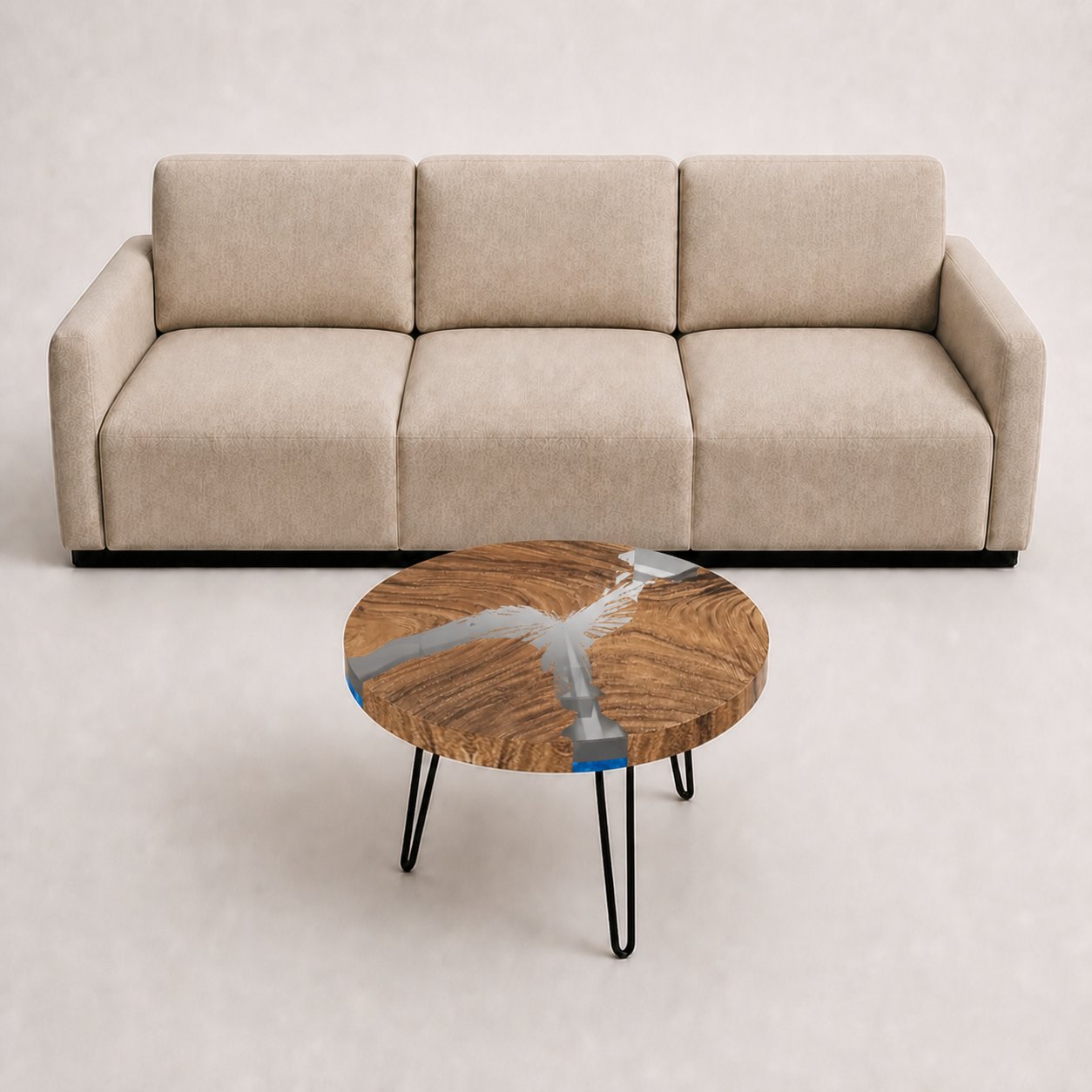 Rundt epoxy sofabord | 3D